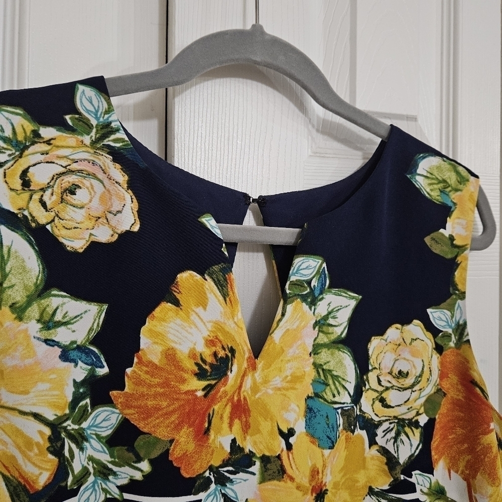 CB Blue/White/Yellow Floral Sleeveless Dress Size 16 - Picture 3 of 11